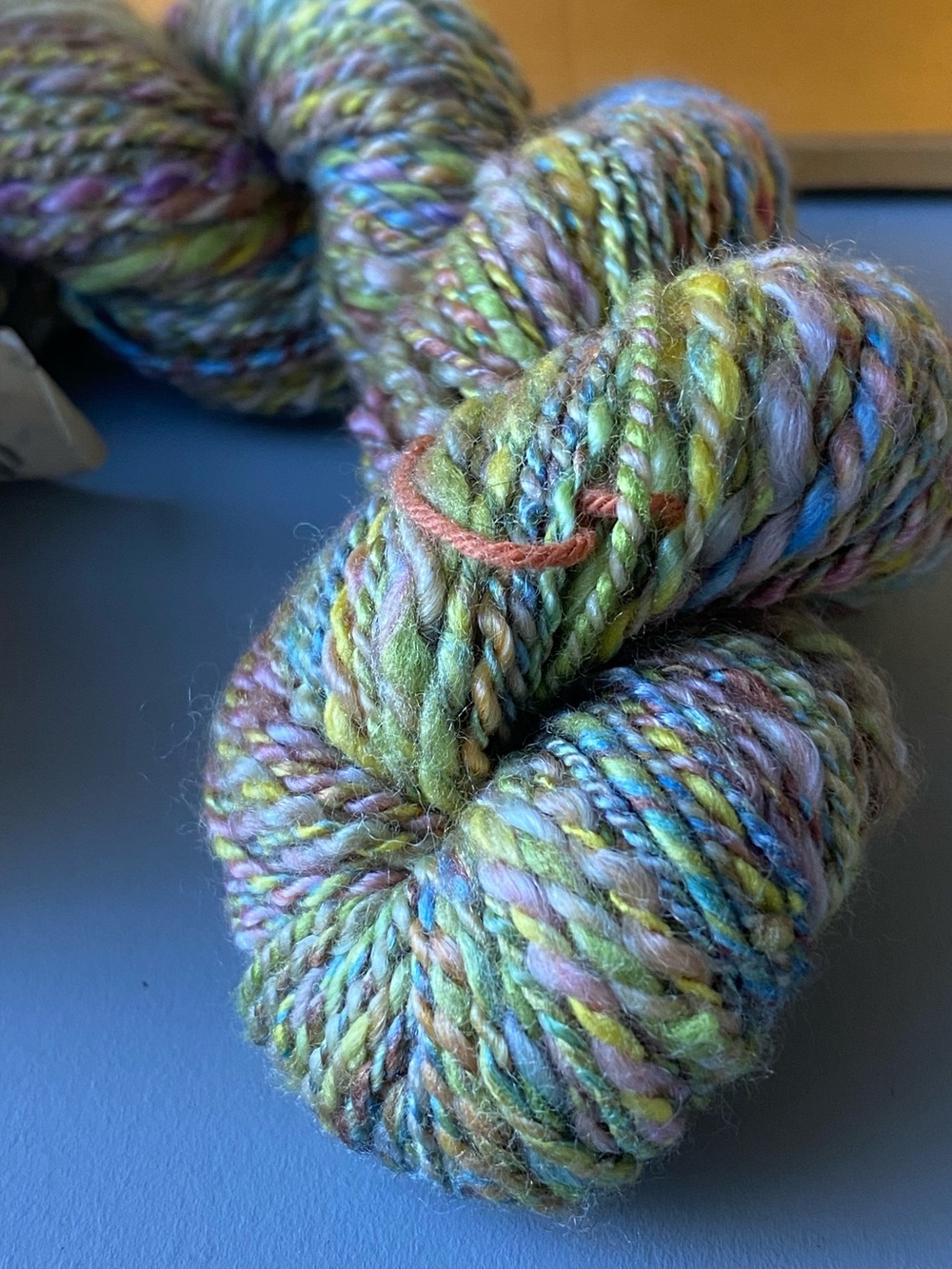 Handspun, hand dyed yarn. Silk, Merino Wool, Tencel blend.